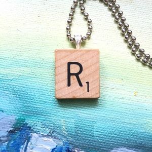 1953 “R” Scrabble® Tile Initial Pendant Necklace